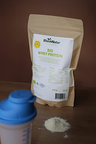 RheinNatur Bio Whey Protein 900 g - Geschmacksneutral, ohne Zusatzstoffe & Soja - 100% Bio Molke-Protein