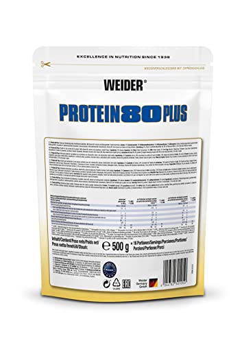 WEIDER Protein 80 Plus: Eiweißpulver, 500 g. Köstliche Eiweißshakes aus Whey, Casein, Milchprotein-Isolat und Ei.