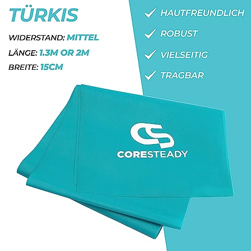 Coresteady Fitnessband für Training - Terra Band ohne Zurückschnappen - Gymnastikband für Fitness, Pilates, Physio und Yoga - Mit Anleitung.