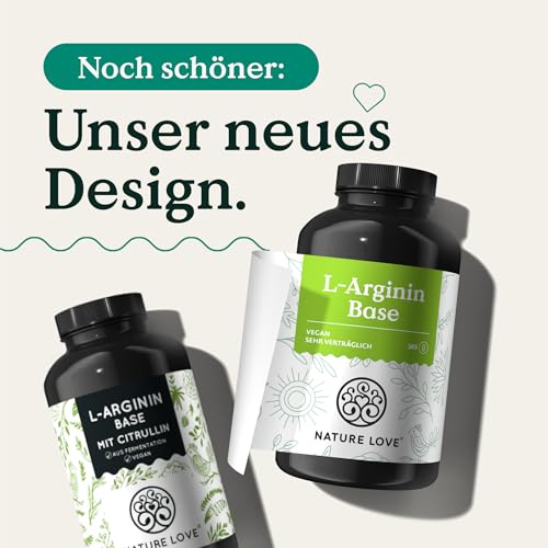 NATURE LOVE® L-Arginin Base + Citrullin - 365 Kapseln - Hochwertiges pflanzliches Arginin (99,7% Reinheit) - Hochdosiert, vegan, in DE.