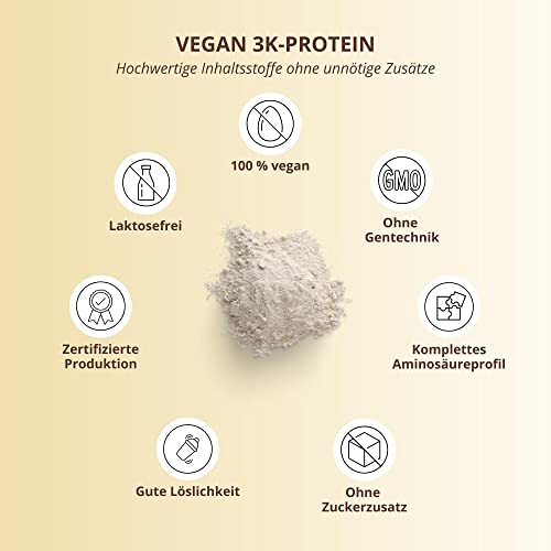 Vegan Protein Pulver Vanille 1kg 83% Eiweiß - 3k-Proteinpulver 1000g - Nutri + Shake Vanilla Cream Flavor - pflanzliches Eiweißpulver