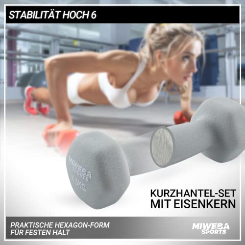 Miweba Sports Hantelset NKH100 | Hexagon Hanteln Set - 0,5-10 Kg (2X 1.0 kg, Rosa)