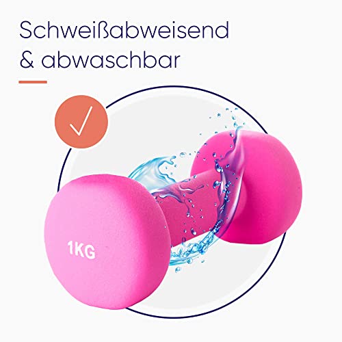 KG Physio Hantelset A3-Übungsposter - Neopren Kurzhanteln 2er Set - 1 kg, Pink