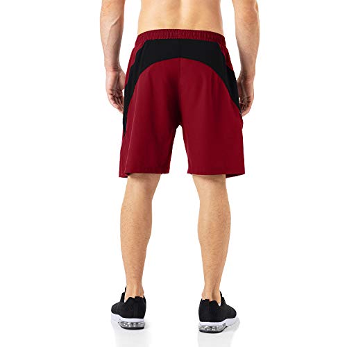 Herren Sport Shorts, Kurze Hose, Schnell Trocknend, Reißverschlusstasche (Rot, EU-XL/US-L)