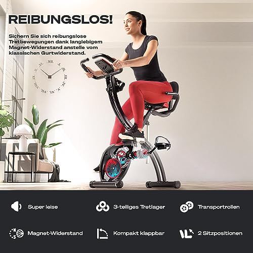 Fitness Fahrrad + Sportstech Live App mit Kursen für Full Body Workout-Erlebnis | Klappbar für zuhause | Komfortsitz, Handpulssensoren & Power Ropes | X150 Bike