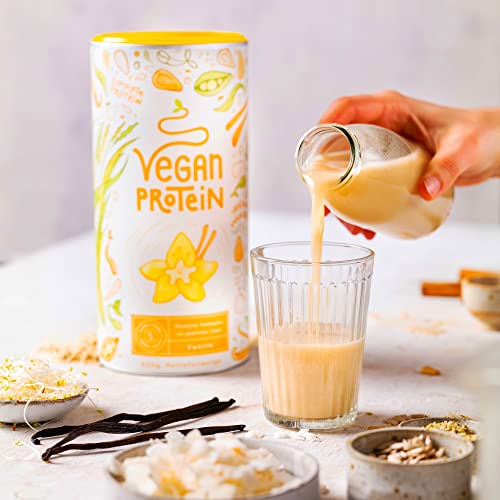 Veganes Protein - VANILLE - aus Reis, Erbsen, Soja, Leinsamen, Amaranth, Sonnenblumen- und Kürbiskernen - 600g