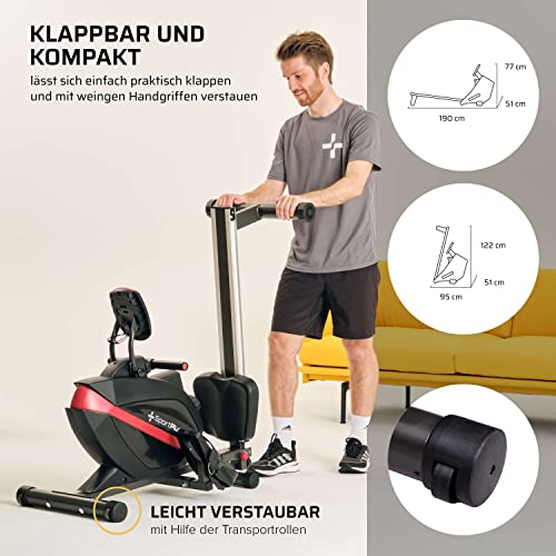 SportPlus|Rudergerät für Zuhause|Made in Germany, klappbar, leises Magnetbremssystem, 8 Stufen, 8kg Schwungmasse