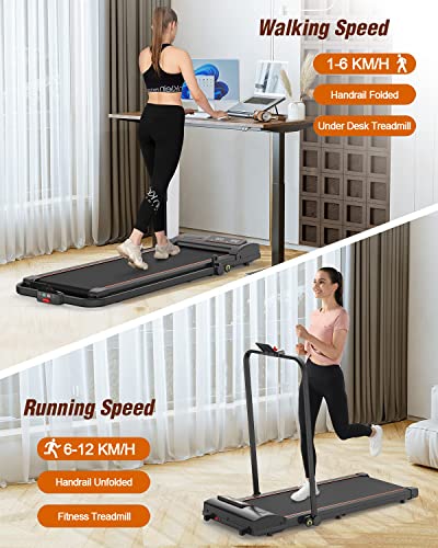 TODO Laufband, Walking Pad, Laufband Klappbar, 1-12 KM/H, Fitnessgeräte für Zuhause mit Fernbedienung, LCD-Anzeige, Handläufe