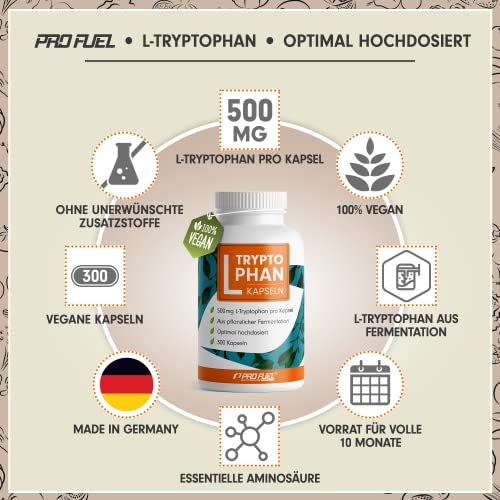 L-Tryptophan: 300 Kapseln (500mg) - vegan, 10 Monate Reichweite - aus pflanzlicher Fermentation, laborgeprüft, ohne Zusätze.