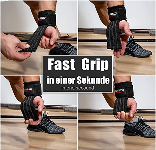 Fast Grip Zughilfen Krafttraining (Trainingspläne) Profi Schnellverschluss (Powerlifting, Crossfit & Fitness) - Lifting Straps für Frauen und Männer (Schwarz)