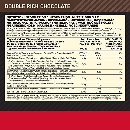 Optimum Nutrition Gold Standard Whey Protein, Muskelaufbau, BCAA-Aminosäuren, Schokolade, 73 Portionen, 2,26 kg.