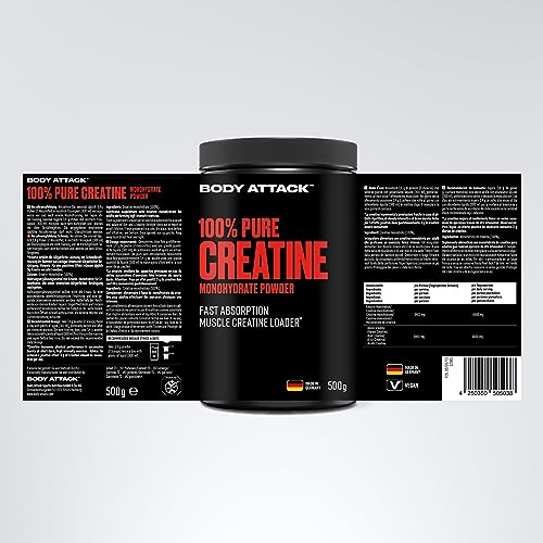 Body Attack Creatin Monohydrat - 500 g Pulver - in Deutschland hergestellt - hohe Qualität - Kreatin zum Dosieren - Kölner Liste. (59 characters)