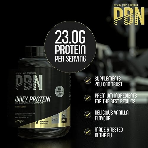 Premium Body Nutrition Whey Protein, 2,27 kg Vanille, verbessert.
