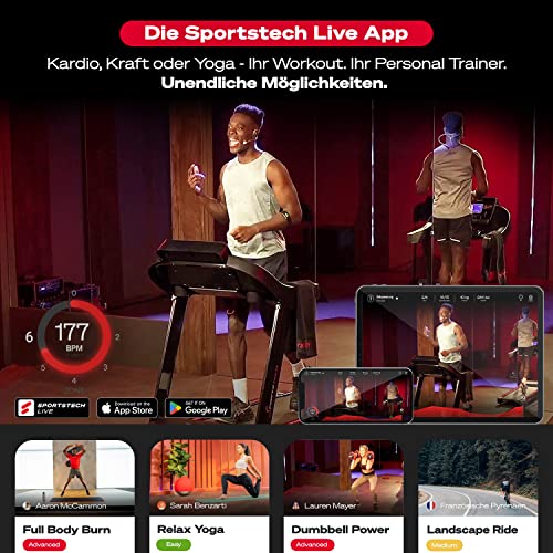 Sportstech F37s Laufband - Deutsche Qualitätsmarke. Selbstschmiersystem, APP Kinomap, 7PS, HRC-Klappbar. TÜV/GS, bis 150kg.