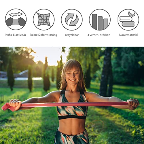 Fit-Bänder 3er Set - Extra lang 2m Widerstandsbänder + eBook | Gymnastikband Fitness Band | Trainingsband elastisch Kraftraining.