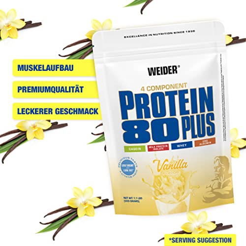 WEIDER Protein 80 Plus: Eiweißpulver, 500 g. Köstliche Eiweißshakes aus Whey, Casein, Milchprotein-Isolat und Ei.
