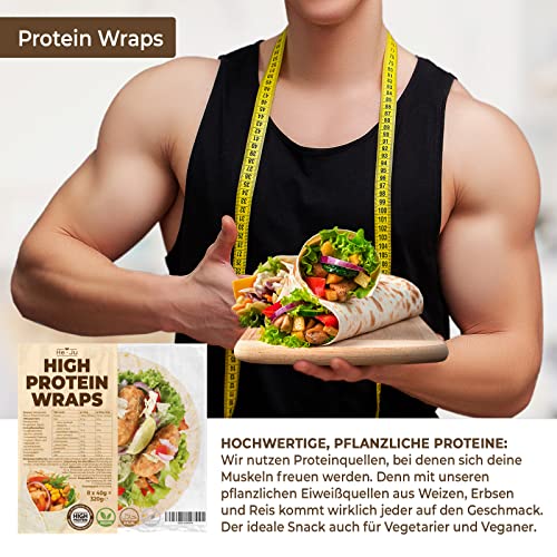 High Protein Wraps, 8 Protein Tortilla 320 g, vegan & kohlenhydratarm, Low Carb aus Weizen Made in Germany