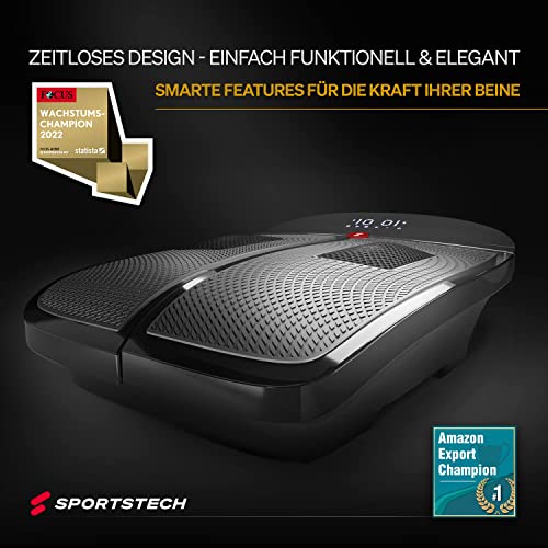 Sportstech 2in1-Vibrationsplatte mit 3D-Massage & Fitness für Zuhause | Massagegerät mit Wärme (40 °C) gegen kalte Füße | Rüttelplatte für Sport & Abnehmen + Fernbedienung & LED-Display | VX350