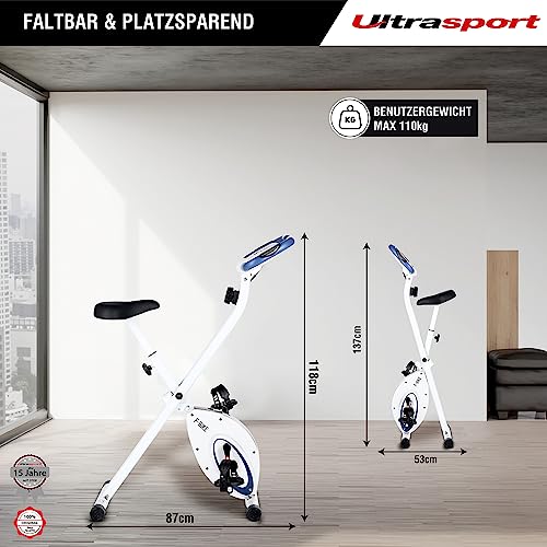 Ultrasport F-Bike, Basics, Fahrradtrainer, LCD-Trainingscomputer, klappbar, max. Benutzergewicht 110 kg, Pulsmessung, 8 Widerstandsstufen, Trimmrad, Navy.