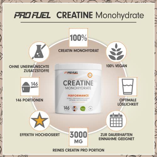 Creatin Monohydrat Pulver 500g - hochdosiert in mikronisierter Qualität, ohne Zusätze - 100% vegan - 146 Anwendungen