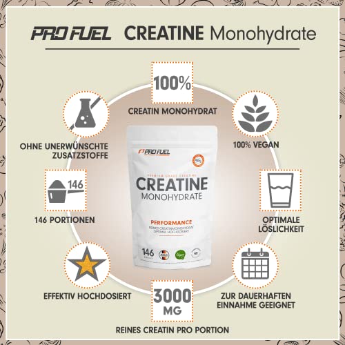 Creatin Monohydrat Pulver 500g - Hochdosiertes, mikronisiertes Kreatin ohne Zusätze, 100% vegan - für 146 Anwendungen