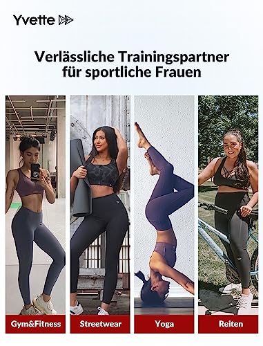 Yvette Sport Leggings Damen high Wasit mit Mesh, 72F Faser Blickdicht, Yogahose, Schwarz, L.