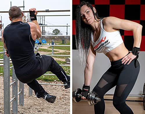 Fast Grip Zughilfen Krafttraining (Trainingspläne) Profi Schnellverschluss (Powerlifting, Crossfit & Fitness) - Lifting Straps für Frauen und Männer (Schwarz)