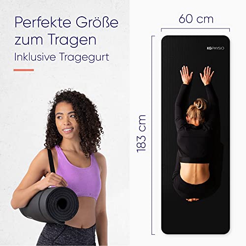 KG Physio Yoga Matte - Rutschfest, Schadstofffrei - Ideal für Sport, Fitness, Yoga - 183cm x 60cm x 8mm - Schwarz