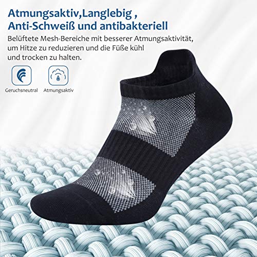FALARY Sneaker Socken Herren/Damen 43-46 Kurze Socken Schwarz Grau 10 Paar Baumwolle Atmungsaktiv
