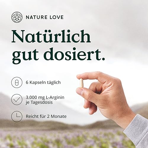 NATURE LOVE® L-Arginin Base + Citrullin - 365 Kapseln - Hochwertiges pflanzliches Arginin (99,7% Reinheit) - Hochdosiert, vegan, in DE.