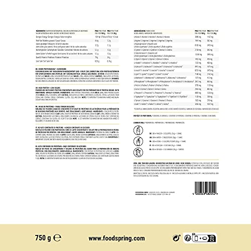 foodspring Whey Protein Pulver Vanille - 24g Eiweiß, perfekte Löslichkeit, aus Weidemilch - 750g