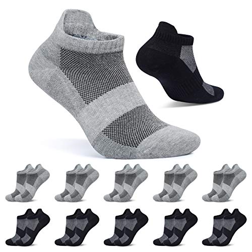 FALARY Sneaker Socken Herren Sportsocken Damen 43-46 Kurze Socken Schwarz Grau 10 Paar Baumwolle Atmungsaktive Laufsocken Unisex