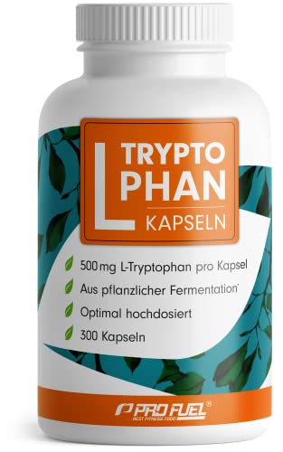 L-Tryptophan hochdosiert - 300 L-Tryptophan Kapseln vegan - 500mg L-Tryptophan je Kapsel - 10 Monate Reichweite - L-Tryptophan aus pflanzlicher Fermentation - laborgeprüft, ohne unerwünschte Zusätze