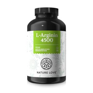 NATURE LOVE® L-Arginin - 365 Kapseln - Hochdosiert: 4500mg HCL (davon 3.750 mg L-Arginin) je Tagesdosis - Fermentation aus Mais - In Deutschland produziert, vegan, laborgeprüft