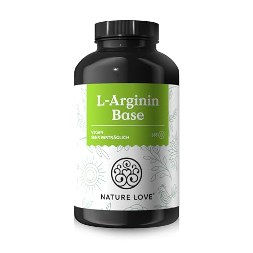 NATURE LOVE® L-Arginin Base mit Citrullin - 365 Kapseln - Hochwertiges pflanzliches Arginin in BASE Form mit 99,7+% Reinheit - Hochdosiert, vegan, in Deutschland produziert