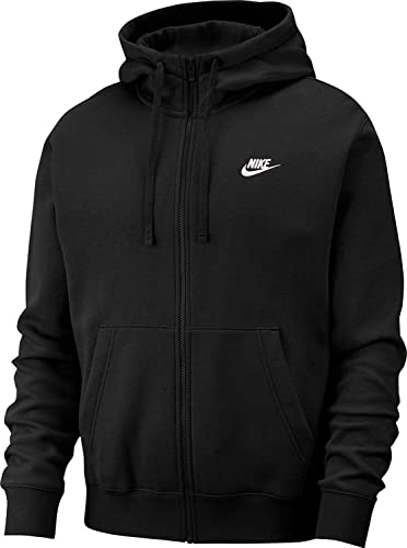 Nike Herren Hoodie Mit Durchgehendem Reißverschluss Sportswear Club Fleece, Black/Black/White, XL, BV2645-010