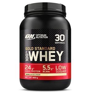 Optimum Nutrition Gold Standard 100% Molkenproteinpulver für Muskelaufbau und -regeneration mit natürlich vorkommendem Glutamin und BCAA-Aminosäuren, Vanilla Ice Cream, 30 Portionen, 900 g