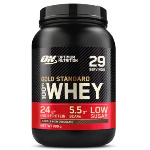 Optimum Nutrition Gold Standard 100% Molkenproteinpulver für Muskelaufbau und -regeneration mit natürlich vorkommendem Glutamin und BCAA-Aminosäuren, Double Rich Chocolate, 29 Portionen, 899 g