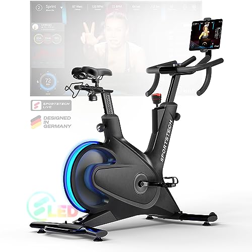 Sportstech sBike Lite - Smartes Heimtrainer Fahrrad mit LED + App mit Live & On-Demand Kursen und 360° Tablet-Halterung für Full Body Workout - Ergometer für effektives Fitness-Training