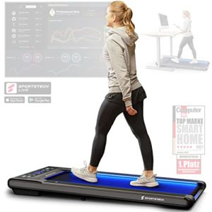 Sportstech sWalk Walking Pad Laufband mit LED - 1-6 km/h Geschwindigkeit mit interaktivem LCD-Display & Bluetooth Lautsprecher - Flexibles Under Desk Schreibtisch Treadmill für Zuhause & Büro