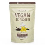 Vegan Protein Pulver Vanille 1kg 83% Eiweiß - 3k-Proteinpulver 1000g - Nutri + Shake Vanilla Cream Flavor - pflanzliches Eiweißpulver ohne Lactose, Aspartam, Zucker, Stevia & Milch