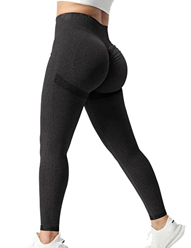 ZAAYO Damen Sport Gym Leggings Scrunch Butt Lifting Push Up Seamless Yoga Pants Fitness Workout Leggings Carbon Black M