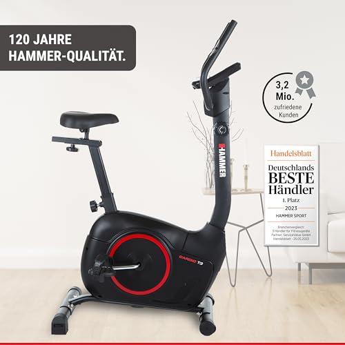 HAMMER 4860 Heimtrainer Cardio T3, leiser Widerstand, bequemer Sattel, für Senioren, Tablethalterung, 90x46x137cm.