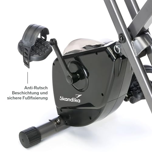 Klappbares Fitnessbike Skandika X-1000: 8-stufiger Widerstand, LCD, 130 kg max. Gewicht (schwarz)