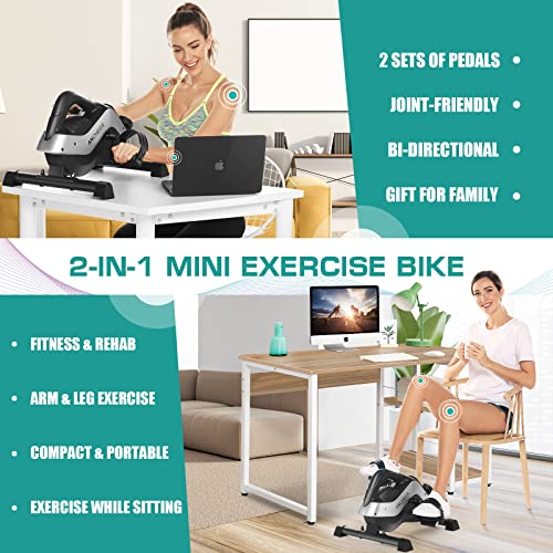 ANCHEER Mini Bike Heimtrainer, leise, faltbar, Widerstand Band, Gummi-Matte, 10-Level-Tension, LCD Monitor, für Senioren & Home Office.