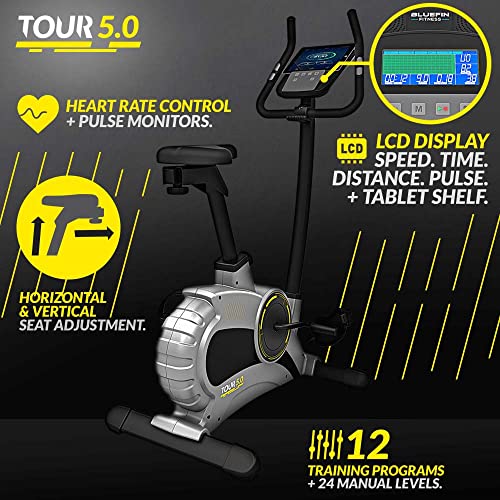 Bluefin Fitness Tour 5.0 Spin Bike | Video Training | Bluetooth | Kinomap App | Fitnessgeräte für zuhause | Schwarz & Silber