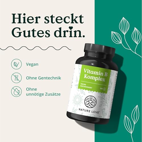 NATURE LOVE® Vitamin B-Komplex - 180 Kapseln (6 Monate) - alle 8 B-Vitamine - vegan - in Deutschland hergestellt.