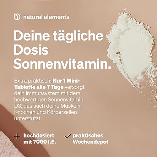 Vitamin D3 7000 I.E. - 180 Tabletten - Sonnenvitamin als Wochendepot - hochdosiert, ohne Zusätze - in Deutschland produziert & laborgeprüft.