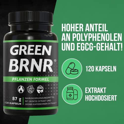 GRN BRNR - Grüntee Extrakt 120 Kapseln, viel EGCG + Polyphenole, Grner Kaffee 120 Kapseln.