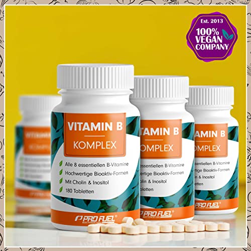 Vitamin B Komplex hochdosiert - 180 Tabl. - alle 8 B-Vitamine (B1, B2, B3, B5, B6, B7, B9, B12) mit Aktivformen, Cholin & Myo-Inositol, vegan